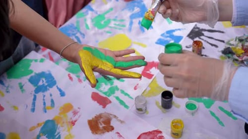 Colorful Hand Painting Art Activity Close Up