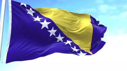 Bosnia and Herzegovina Flag Waving Loop on Clear Sky