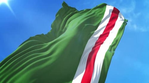 Animated Flag Waving in Wind Against Bright Blue Sky