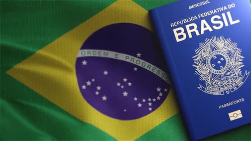 Brazilian Passport on Waving Flag Animation