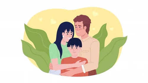 Animated Flat Design Family Hugging Illustration