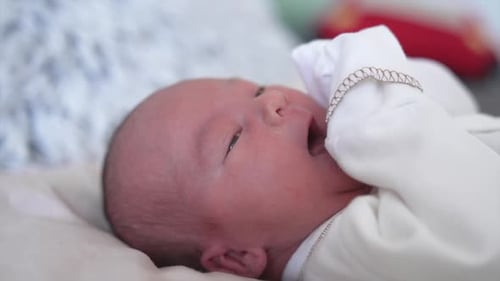 Close up small cute newborn baby. Little newborn baby sleeping. Childhood concept