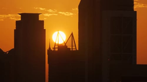 Time Lapse of City Skyline at Sunset Sky