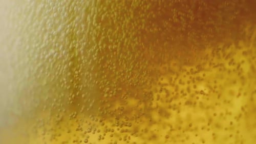 Wirbelnde Blasen in einem Glas prickelndem Bernsteinbier