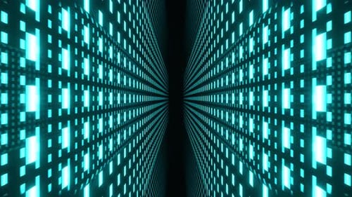 Zyanfarbener Neon-Tech-Grid-Perspektivenhintergrund VJ Loop In 4K