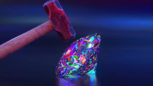 Fluid Hammer Transformation to Flower Beside Iridescent Diamond