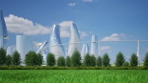 Fantastique paysage écologique vert de lévitation du train Maglev du parc urbain futuriste