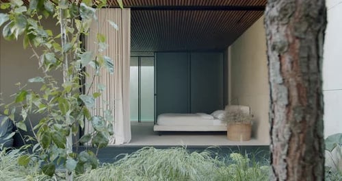 Modern Bedroom with a Pool View