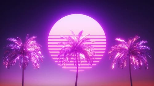 Purple Glowing Palms Synthwave Backdrop