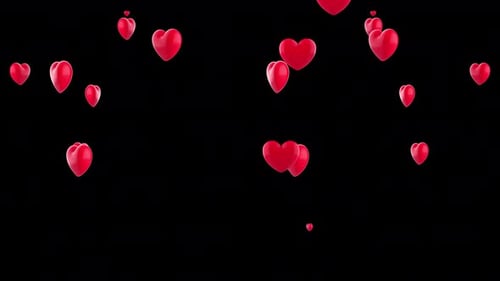 Romantic 3D Red Hearts Falling Seamless Loop Background