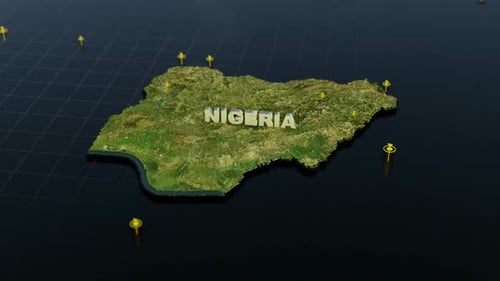 3D Nigeria Map with Location Pins and Text Reveal Animation