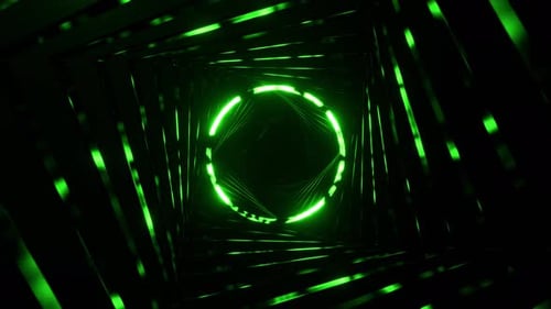 Green Fantastic Space With Round Shining Neon Portal Background Vj Loop In 4K