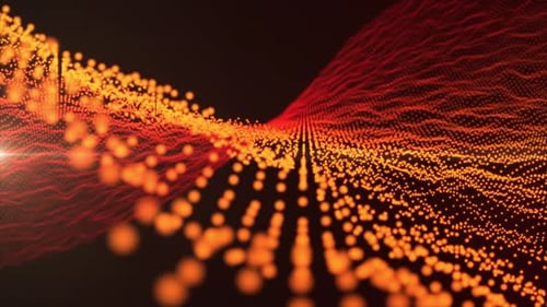 Abstract futuristic waves background animation. Red and orange gradient digital sea waves