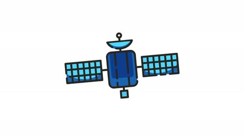 Flat Design Animated Satellite Spinning and Transmitting Signals