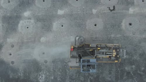 Aerial view of preparing for blasting open cast pit coal mining.