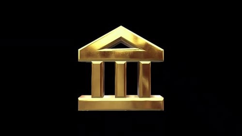 Golden 3D Bank or Courthouse Building Icon Animation Loop