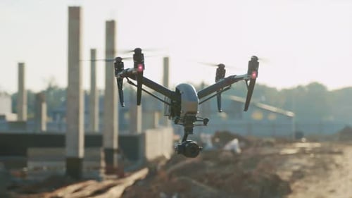 Close Up of Drone Conducting Detailed Site Surveys Before Construction Begins Project Planning