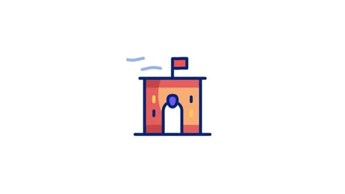 Animated Flat Design Archway Icon with Waving Flag