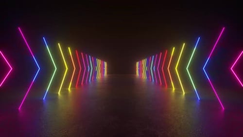 Neon Light Tunnel in Dark Room