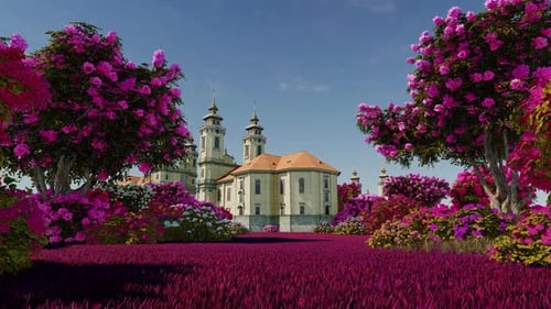 Church in the autumn garden