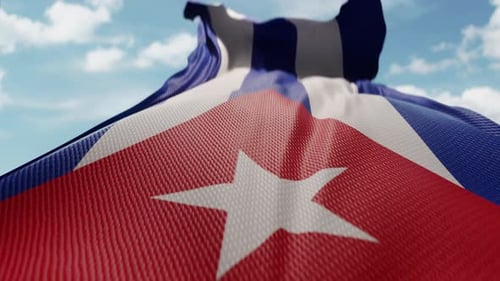 Realistic Cuban Flag Waving Against Blue Sky