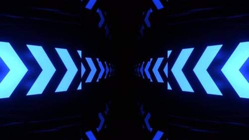 Blue Elegant Hallway With Neon Arrows Background Vj Loop I 4K