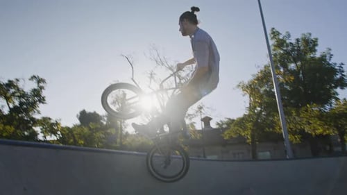 BMX Bike Stunt in Skate Park