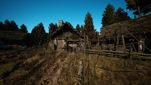 Serene Rural Scene Peaceful Abandoned Village During Daylight Hours