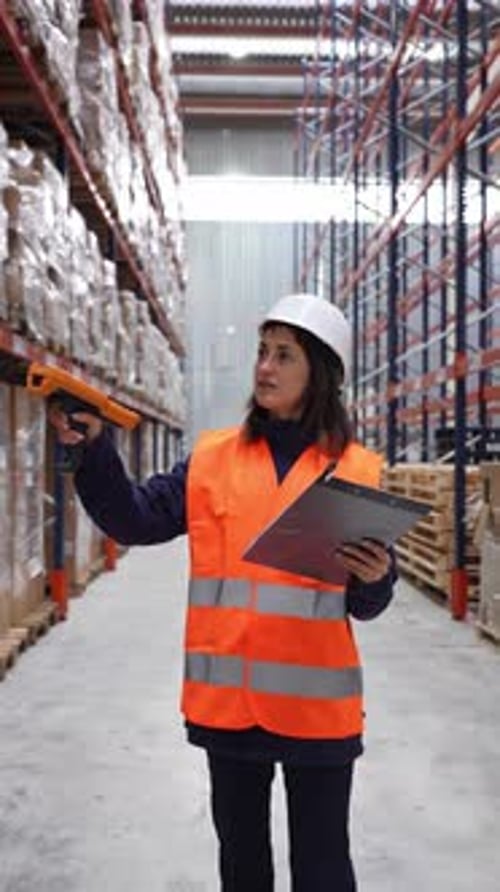 Female Warehouse Worker Scanning and Checking Inventory