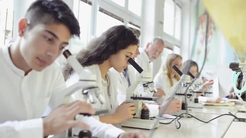 Teacher Teaching Biology to High School Students in Laboratory