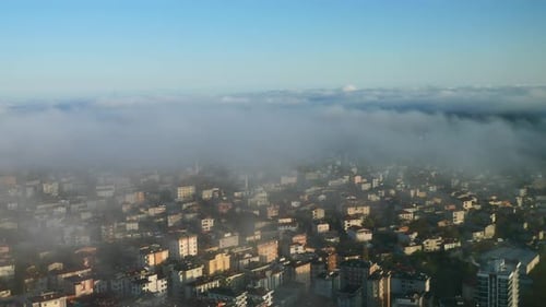 Rare Early Morning Winter Fog Above the Istanbul City Skyline a