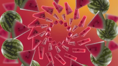 Watermelon Slices and Whole Fruit Swirling Loop Animation