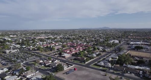 Streets And Neighborhood In Mesa, Arizona On Sunny Day. aerial shot