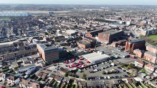 Waltham Cross Hertfordshire houses and streets UK Panning drone aerial