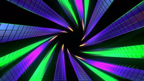 Green And Orange And Purple Neon Cyberpunk Spiral Tunnel Background Vj Loop In 4K