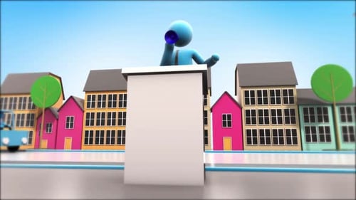 Cartoon Speaker Presentation with Animated Display Frame