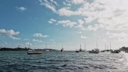 Timelapse Of The Ocean Landscape With Boats And Clouds