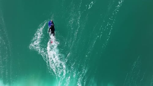 Sporty Active Man Swim On The Sea Of Playa Valcovo In Arteixo, A Coruña, Spain. Slow Motion Shot