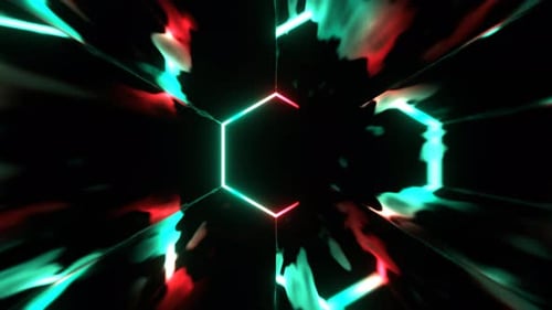 Rotes und türkisfarbenes Vortex-Gate-Neon-Energiefluss-Hintergrund, VJ Loop in 4K
