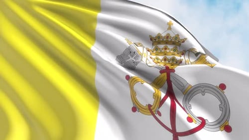Realistic Waving Vatican City Flag Animation with Blue Sky Background