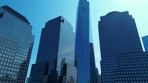 Drone aerial landscape of high-rise CBD skyline towers buildings in Manhattan New York City urban bu