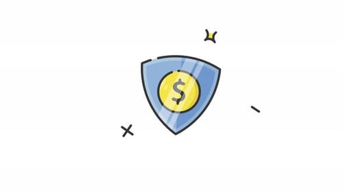 Animated Modern Icon of Financial Security Shield with Dollar Coin