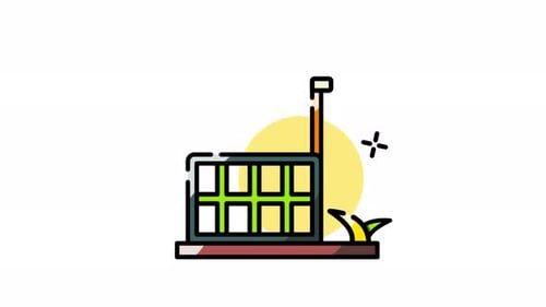Solar Panel Energy with Waving Flag Animation