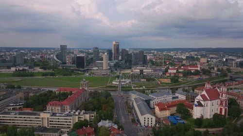 Aerial Views Showcase Vilnius' Old Town Alongside Its Modern Business Center Highlighting the