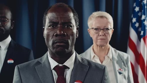 Serious Politicians at an Election Press Conference