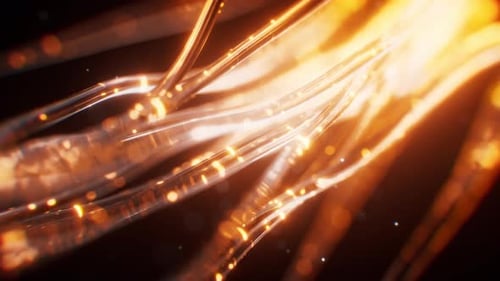 Abstract Glowing Fiber Optic Cables with Data Stream Particles