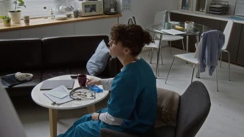 Healthcare Worker Relaxing After Work in Office Setting