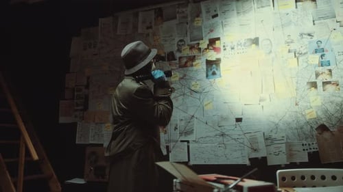 Dramatic Detective Investigating in Dark Office