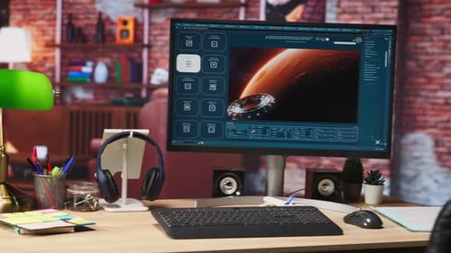 PC-Display mit virtuellem KI-Assistenten, der Clips produziert