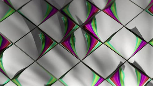 Abstract Background Showing a Waving Surface Made of White Squares with Colorful Stripes Creating a